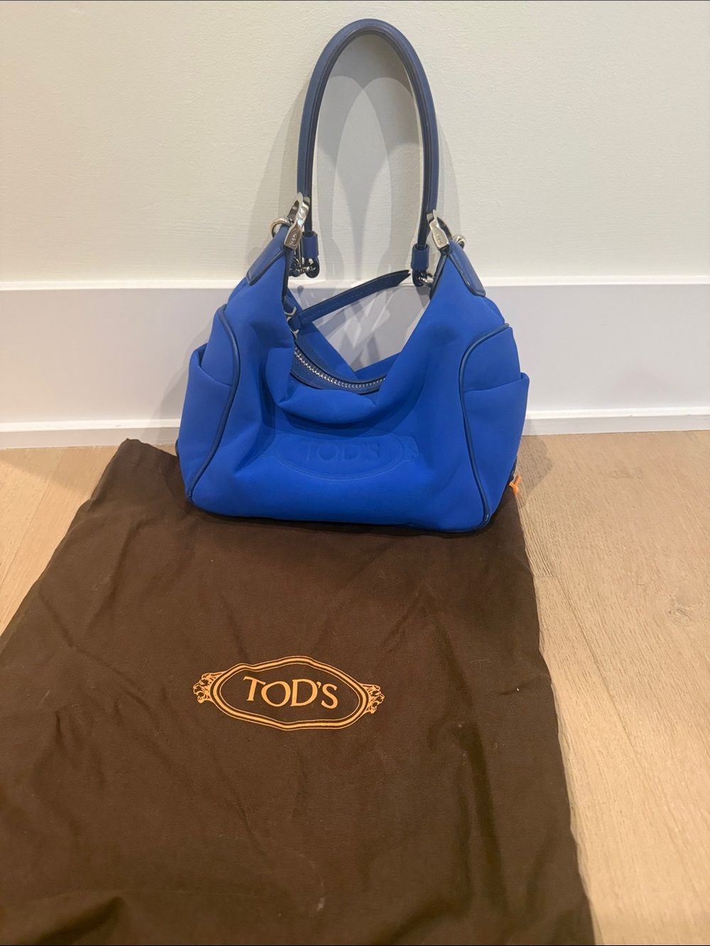TOD'S Electric Blue Leather Hobo Shoulder Bag